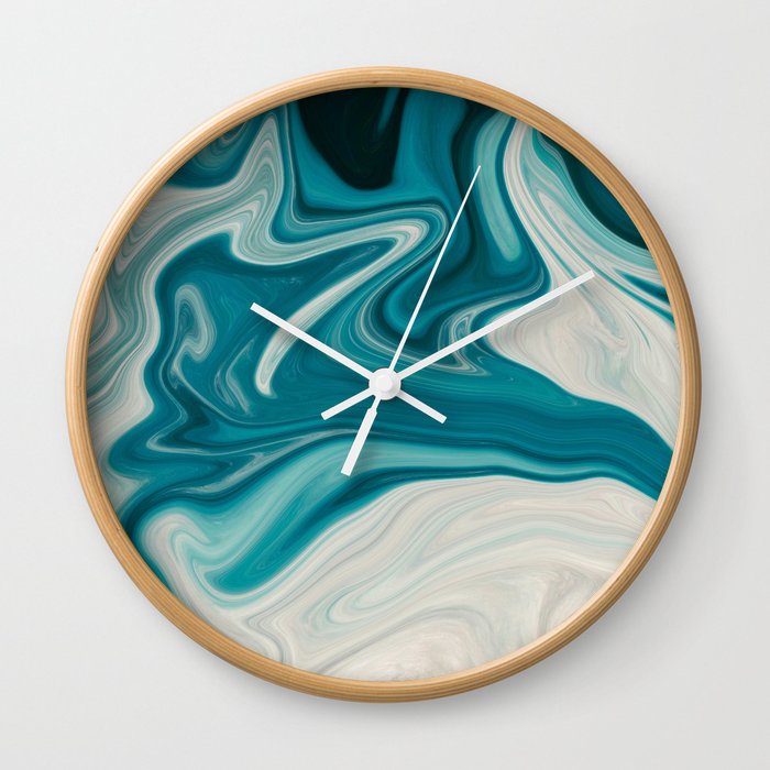 Blue White Abstract Liquid Marble Wall Clock by NewburyBoutique Society6