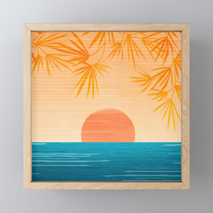 Orange Tropical Sunset Landscape 2 Framed Mini Art Print