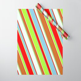 [ Thumbnail: Colorful Chocolate, Sky Blue, Light Green, Mint Cream, and Red Colored Lined/Striped Pattern Wrapping Paper ]