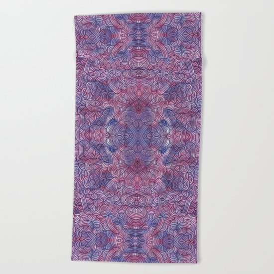 Purple swirls doodles Beach Towel