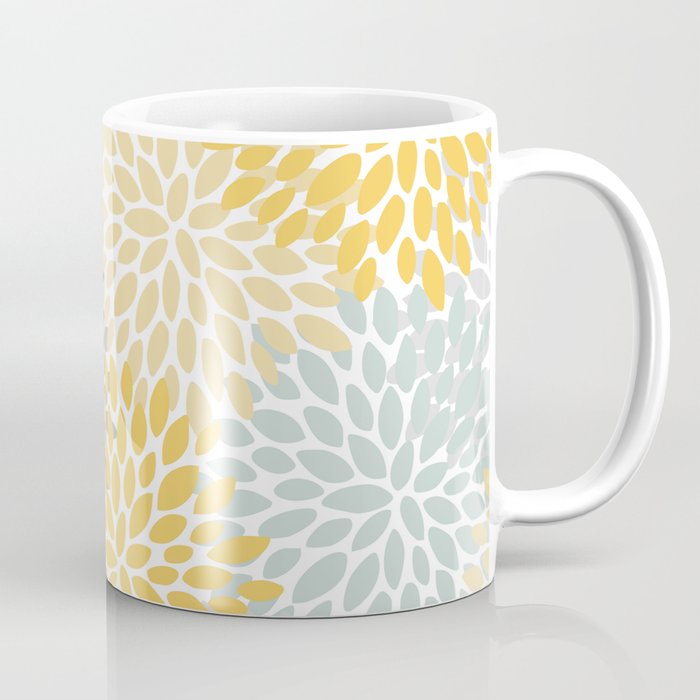 Floral Pattern, Yellow, Pale, Aqua and Gray Coffee Mug