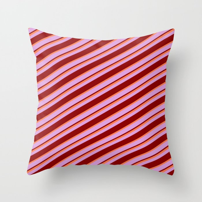 Coral, Plum & Dark Red Colored Striped Pattern Throw Pillow