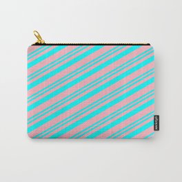 [ Thumbnail: Aqua and Light Pink Colored Stripes/Lines Pattern Carry-All Pouch ]