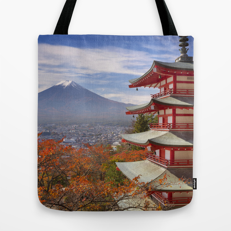 Chureito Pagoda And Mount Fuji Japan In Autumn Tote Bag By
