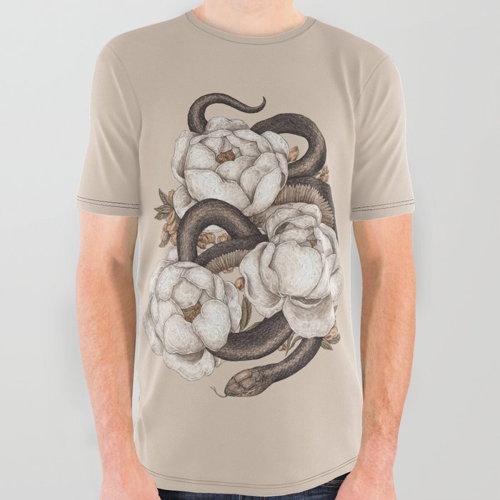 Snake and Peonies All Over Graphic Tee