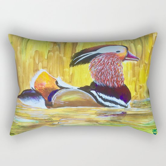 Colorful Mandarin Duck Floating on the water Rectangular Pillow
