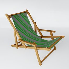 [ Thumbnail: Green & Dim Grey Colored Stripes/Lines Pattern Sling Chair ]