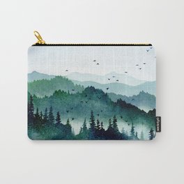 Watercolor Mountains - Handpainted Landscape Art Pine Trees Forest Wanderlust Carry-All Pouch