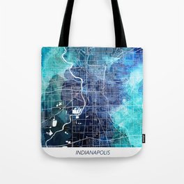 Indianapolis Indiana Map Navy Blue Turquoise Watercolor USA States Maps Tote Bag