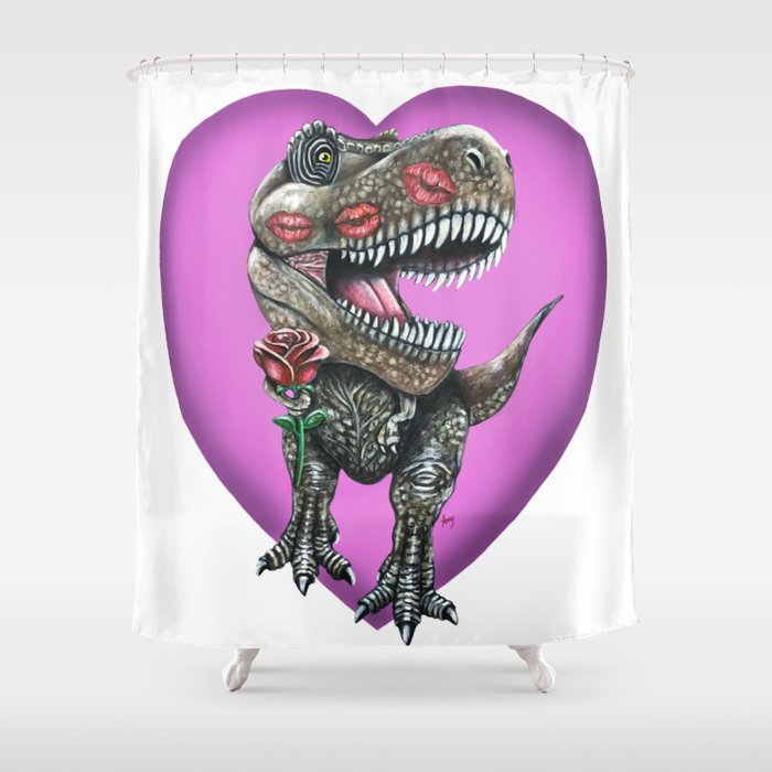 "Romeosaurus" - T Rex dinosaur valentine Shower Curtain