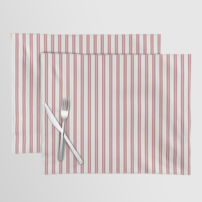 Wine Red and White Narrow Vintage Provincial French Chateau Ticking Stripe Placemat