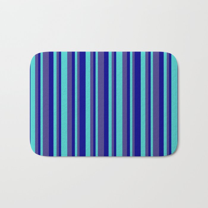 Dark Blue, Dark Slate Blue & Turquoise Colored Pattern of Stripes Bath Mat