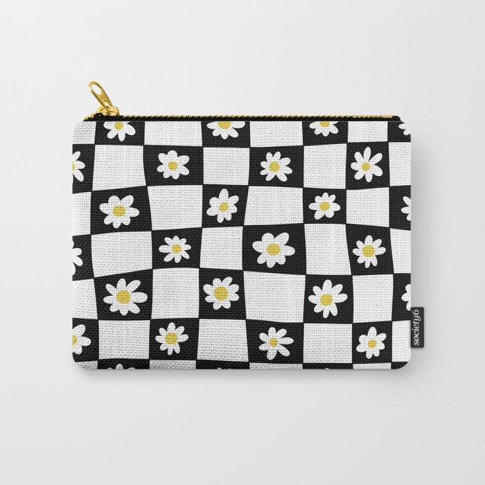 Hand Drawn Checkered Daisy Pattern (black/white/yellow) Carry-All Pouch