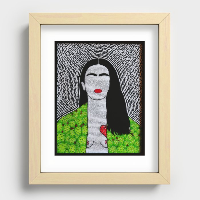 Frida Kahlo corazon de Tuna y sus fraces Recessed Framed Print