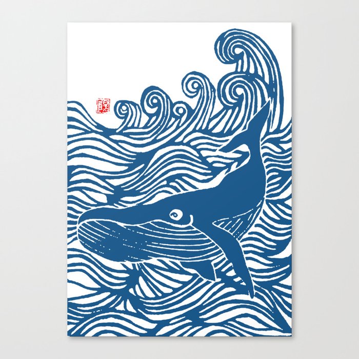 Japan Sea Whale Art Lino Leinwanddruck Japan Sea Whale Art Lino Leinwanddruck