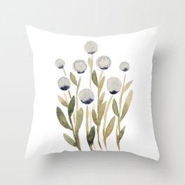 Simple watercolor flowers - olive and gray Throw Pillow