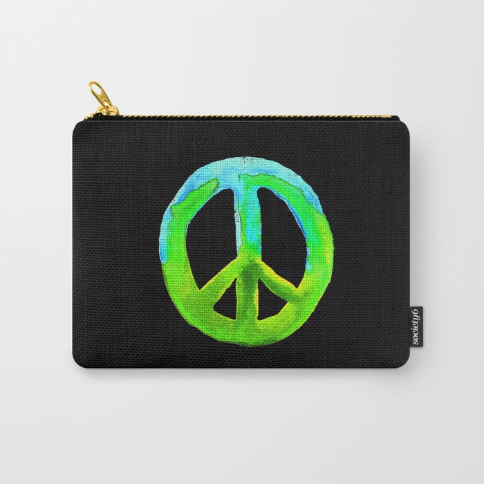 Turquoise Lime Watercolor Tie Dye Peace Sign Carry-All Pouch