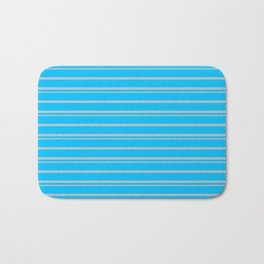 [ Thumbnail: Deep Sky Blue and Grey Colored Pattern of Stripes Bath Mat ]