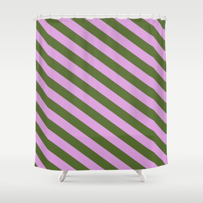 Plum & Dark Olive Green Colored Lines/Stripes Pattern Shower Curtain