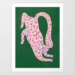Jumping pink cat Art Print