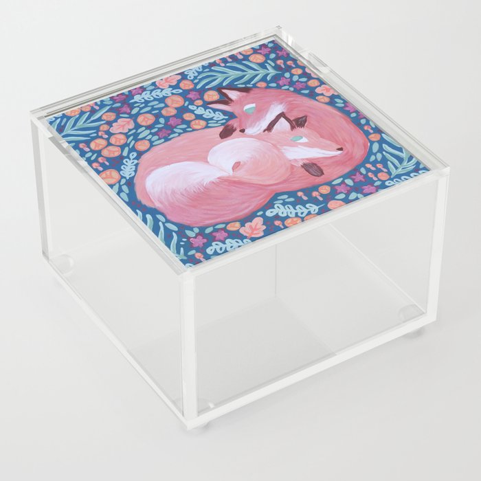 floral foxes acrylic painting Acrylic Box