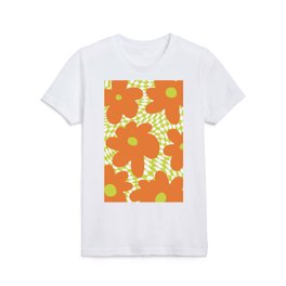 Retro Flowers on Warped Checkerboard Kids T Shirt