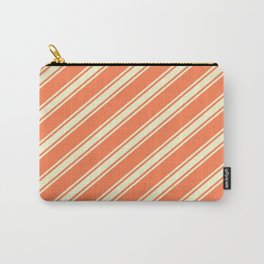 [ Thumbnail: Coral and Light Yellow Colored Stripes/Lines Pattern Carry-All Pouch ]