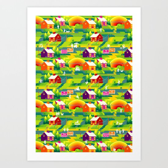 Technicolor Suburbs Art Print