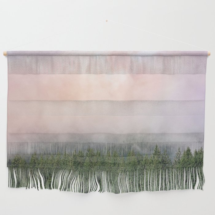 Epic PNW Forest Fog Misty Sunset Wall Hanging