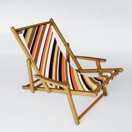 [ Thumbnail: Eyecatching Red, Tan, Brown, White & Black Colored Lined Pattern Sling Chair ]