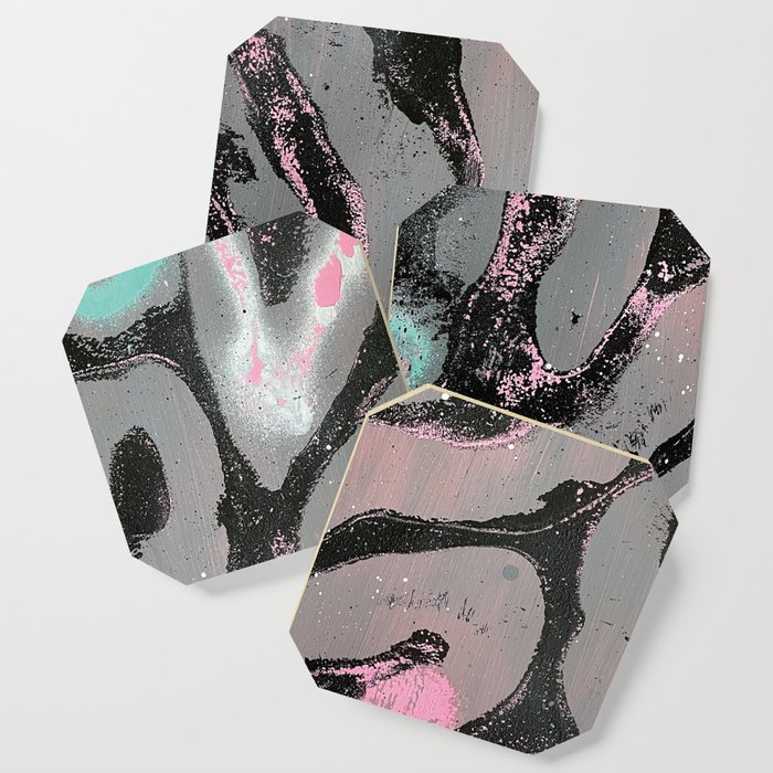Black Gray Pink Abstract Pattern Coaster