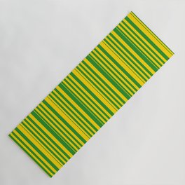 [ Thumbnail: Yellow & Forest Green Colored Pattern of Stripes Yoga Mat ]