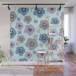 Pastel Lavender & Blue Floral Abstract Wall Mural
