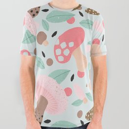 Mint and pink mushrooms All Over Graphic Tee