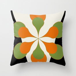 Mid-Century Modern Art 1.4 - Green & Orange Flower Throw Pillow