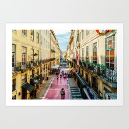 Beautiful Pink Street Downtown Lisbon City, Wall Art Print, Modern Architecture Art, Poster Decor Art Print