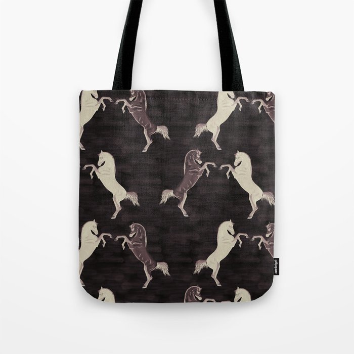 seamless pattern gray horses sniffing, digital painting Tote Bag