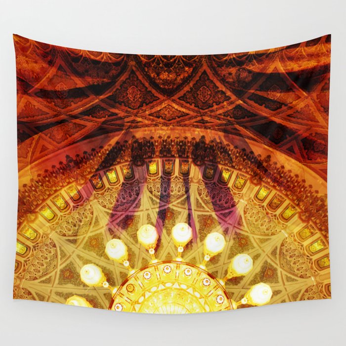 Oriental Ornaments Sunflower Blossom - yellow orange Wall Tapestry
