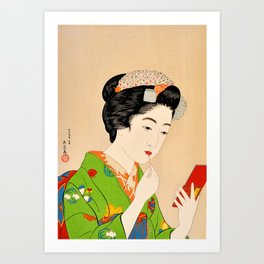 Goyō Hashiguchi -  Sexy Japanese Woman Applying Rouge (1920) Art Print