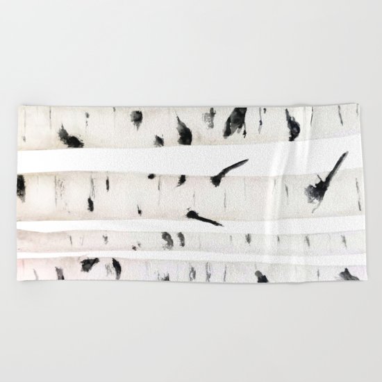 birch watercolor Beach Towel