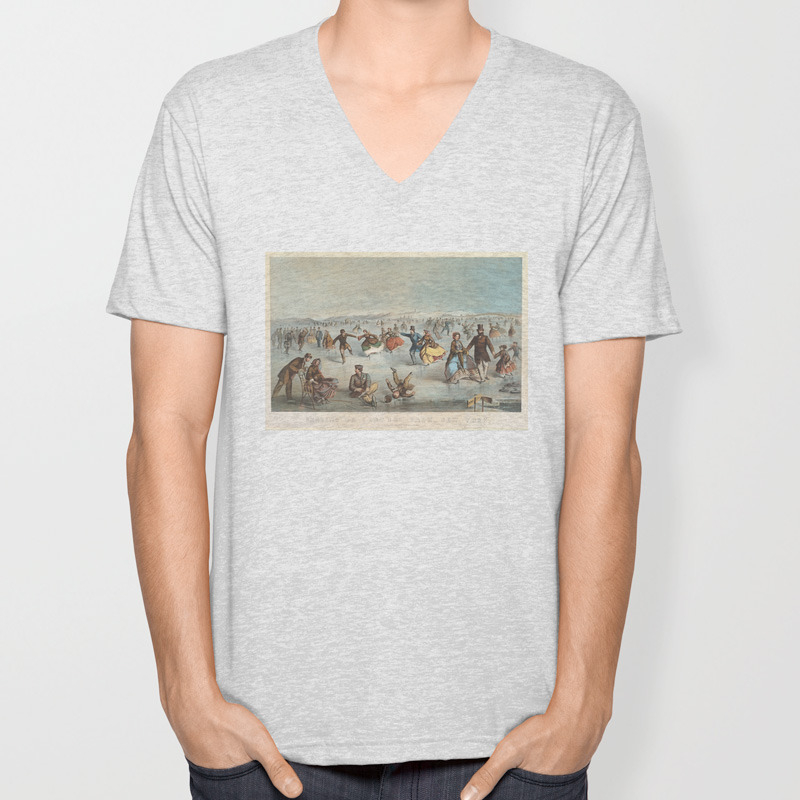 Vintage Central Park Ice Skating Painting 1861 Unisex V Neck By