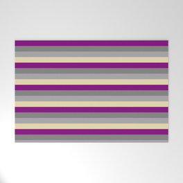 [ Thumbnail: Purple, Gray, Dark Grey, and Tan Colored Lined Pattern Welcome Mat ]