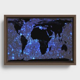 World Map : Blue Galaxy Stars Framed Canvas