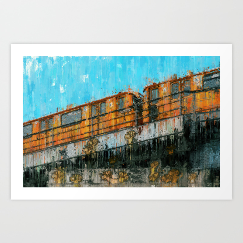 Berlin Subway Train Painting Impressionism Style Illustration