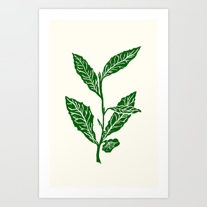 Green Tea Leaf Block Print Art Print