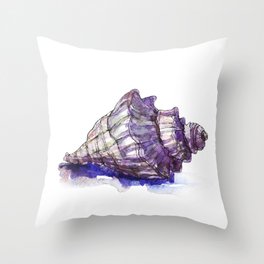 Watercolor Seashell Painting on White 1 Minimalist Coast - Sea - Beach - Shore Throw Pillow