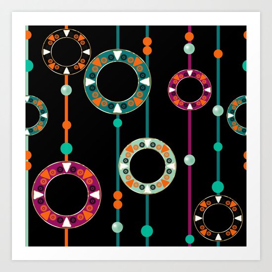 Abstract folk african pattern. Multi-colored circles rings. Art Print