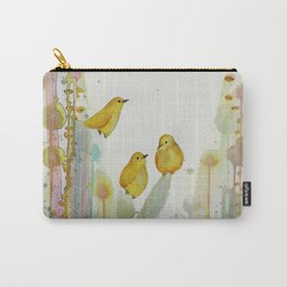 mes tous petits Carry-All Pouch | Zen, Yellow, Bird, Nursery, Triplets, Siblig, Watercolor, Family, Friend, Painting 