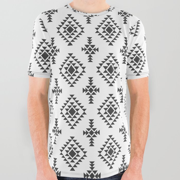 Dark Grey Native American Tribal Pattern All Over Graphic Tee