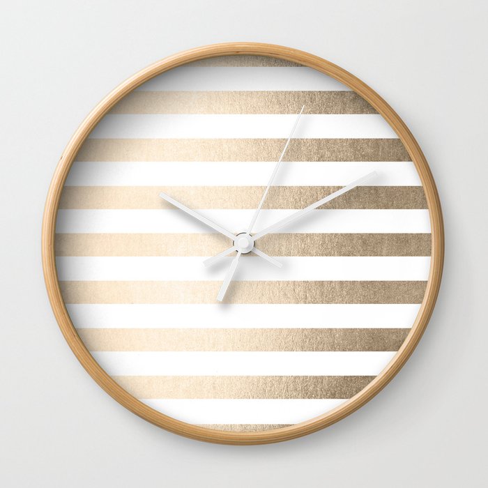 Simply Striped in White Gold Sands Wall Clock